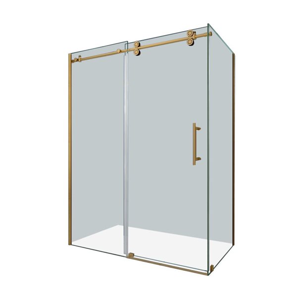 Porte de douche pour coin Vertiges de Turin coulissante sans cadre 60 x 40 x 75 po, verre clair, laiton