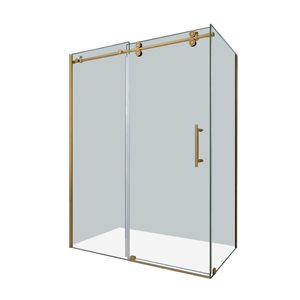 Porte de douche pour coin Vertiges de Turin coulissante sans cadre 60 x 40 x 75 po, verre clair, laiton