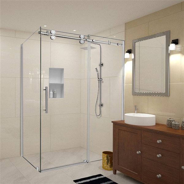 Turin Vertiges 60 x 36 x 75-in Semi-Frameless Sliding Corner Shower Door with Clear Glass - Oil Rubbed Bronze