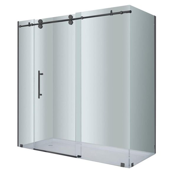 Porte de douche pour coin Vertiges de Turin coulissante sans cadre 72 x 36 x 75 po, verre clair, nickel