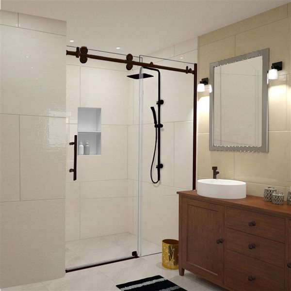 Turin Horizon 48 x 75-in Semi-Frameless Sliding Alcove Shower Door with Clear Glass - Bronze