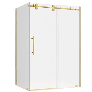 Porte de douche pour coin Vertiges de Turin coulissante sans cadre 48 x 36 x 75 po, verre clair, laiton