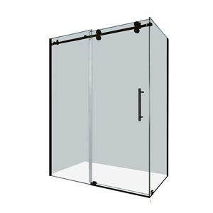 Porte de douche pour coin Vertiges de Turin coulissante sans cadre 48 x 36 x 75 po, verre clair, bronze huilé