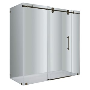 Porte de douche pour coin Vertiges de Turin coulissante sans cadre 72 x 36 x 75 po, verre clair, bronze huilé