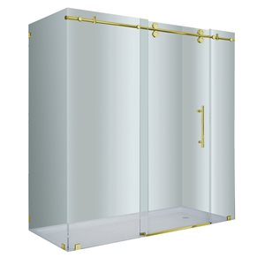 Turin Vertiges 72 x 36 x 75-in Semi-Frameless Sliding Corner Shower Door with Clear Glass - Brass