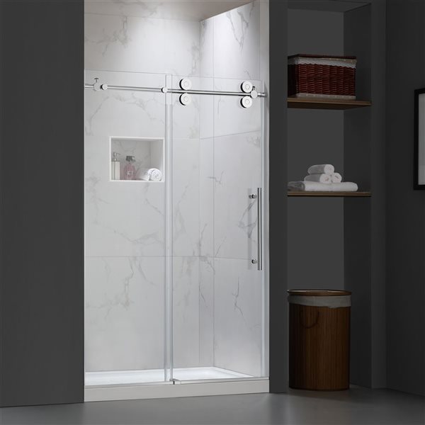 Felyl 76 X 48-in Frameless Sliding Shower Door - Chrome Hardware