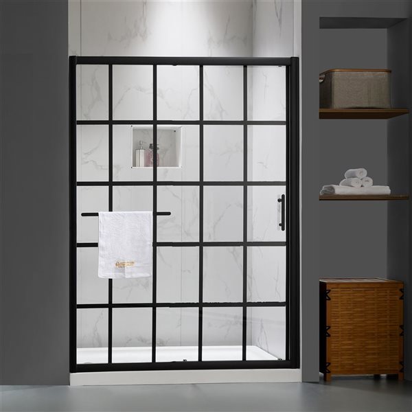 Felyl 72 X 60-in Framed Track Sliding Shower Door - Matte Black Hardware
