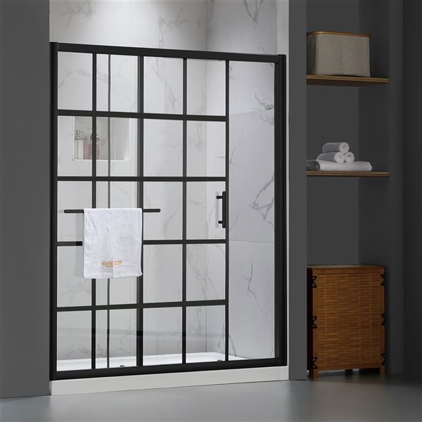 Felyl 72 X 60-in Framed Track Sliding Shower Door - Matte Black Hardware