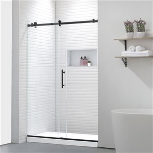 Porte de douche coulissante sans cadre 76 × 48 po Felyl - quincaillerie noir mat