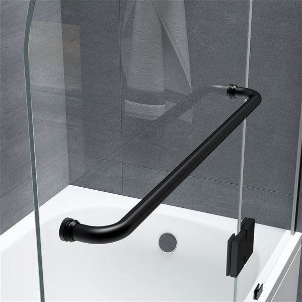 Felyl 58-in H X 48-in W Frameless Hinged Bathtub Door - Black Handle