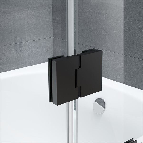 Felyl 58-in H X 48-in W Frameless Hinged Bathtub Door - Black Handle