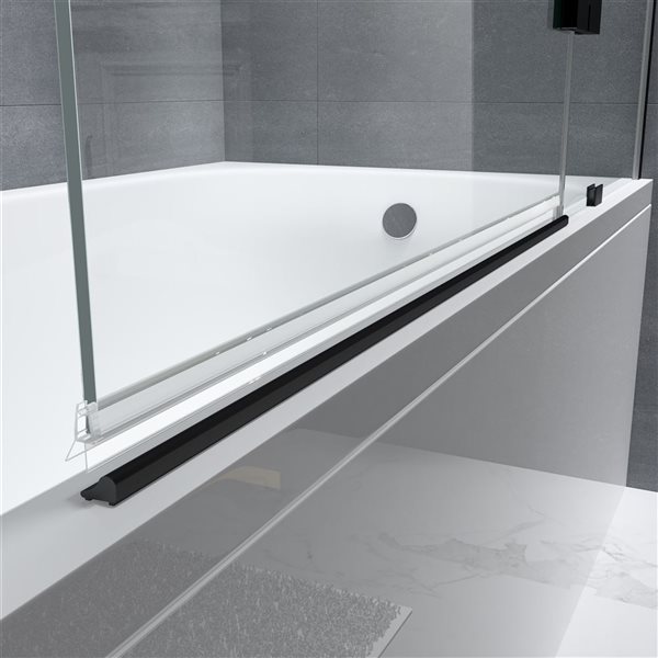 Felyl 58-in H X 48-in W Frameless Hinged Bathtub Door - Black Handle