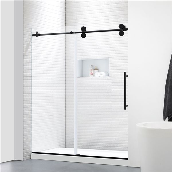 Porte de douche coulissante sans cadre 76 x 60 po Felyl - ferrure noire