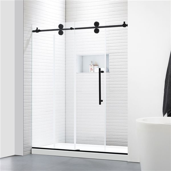 Porte de douche coulissante sans cadre 76 x 60 po Felyl - ferrure noire