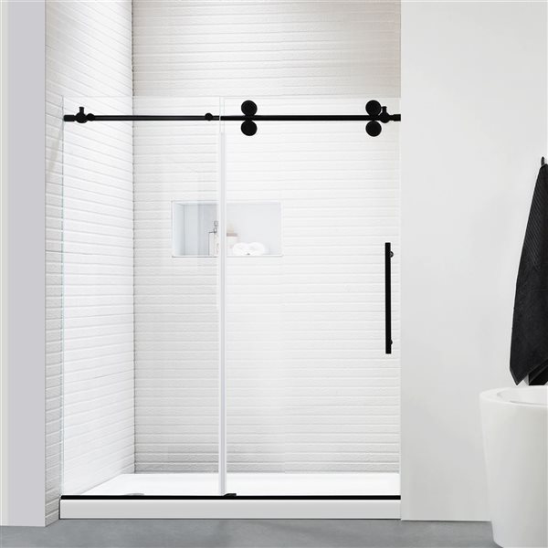 Porte de douche coulissante sans cadre 76 x 60 po Felyl - ferrure noire