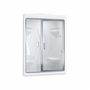 Ensemble de douche à vapeur blanche 36 x 60 x 85,25 po Paro de Maax, porte chromée, siège à droite