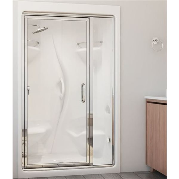 Ensemble de douche à vapeur blanche 36 x 60 x 85,25 po Paro de Maax, porte  noire, siège à droite