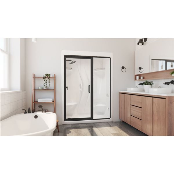 Maax Paro White 36 x 60 x 85.25-in Steam Shower Kit Matte Black Door Left Hand Seat