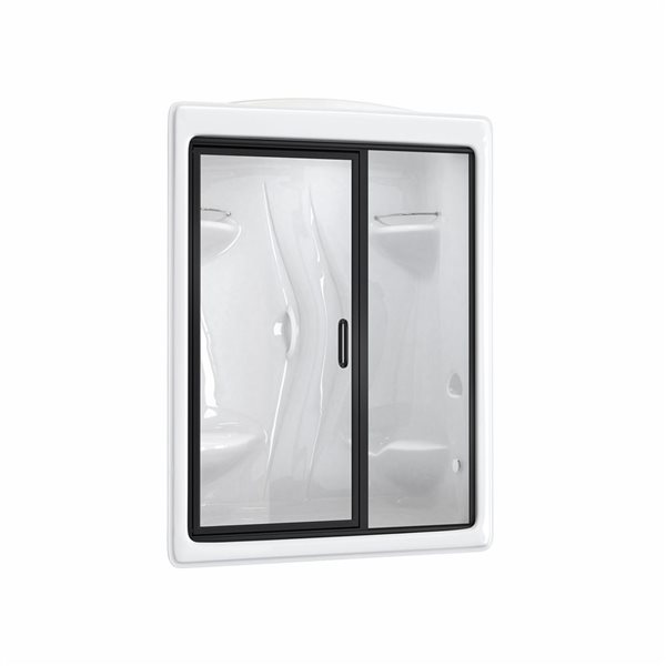 Ensemble de douche à vapeur blanche 36 x 60 x 85,25 po Paro de Maax, porte noire mate, siège à gauche