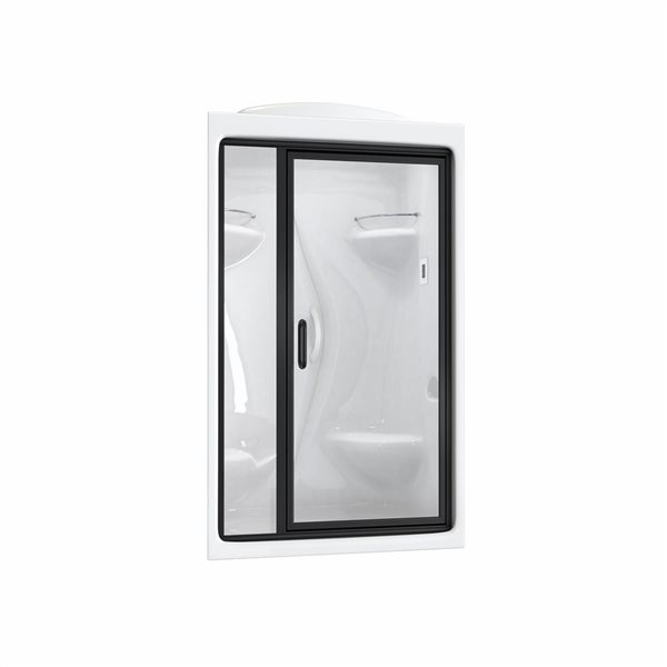 Ensemble de douche à vapeur blanche 36 x 60 x 85,25 po Paro de Maax, porte noire mate, siège à droite