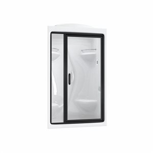 Ensemble de douche à vapeur blanche 36 x 60 x 85,25 po Paro de Maax, porte noire mate, siège à droite