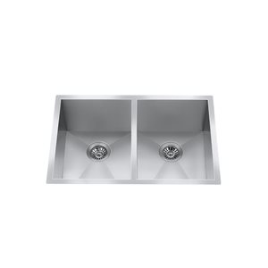 Craftx Undermount 29 x 19-in Brushed Satin Double Offset Drain Equal Bowl Kitchen Sink