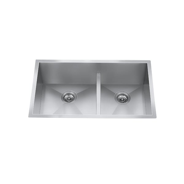 Craftx Undermount 32 x 19-in Brushed Satin Double Offset Bowl Kitchen Sink