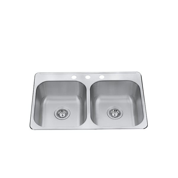 Craftx Drop-in 31 x 20.5-in Brushed Satin Double Equal Bowl 3-Hole Kitchen Sink