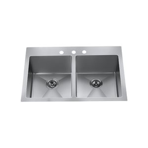 CraftX Drop-in or Undermount 33 x 22-in Brushed Satin Double Bowl 3-Holes Kitchen Sink