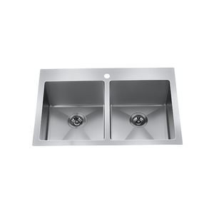 Craftx Drop-in or Undermount 33 x 22-in Brushed Satin Double Equal Bowl 3-Hole Kitchen Sink
