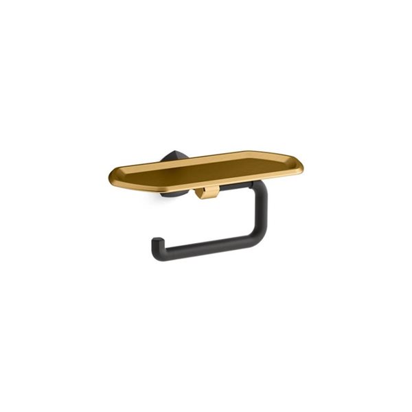 KOHLER Occasion Matte Black/Moderne Brass Toilet Paper Holder with Tray