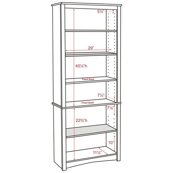 Bibliothèque standard blanche à 6 tablettes pour le bureau à domicile de Prepac