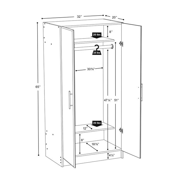 Armoire de garde-robe autoportante 32 po en bois composite gris foncé Élite Prepac