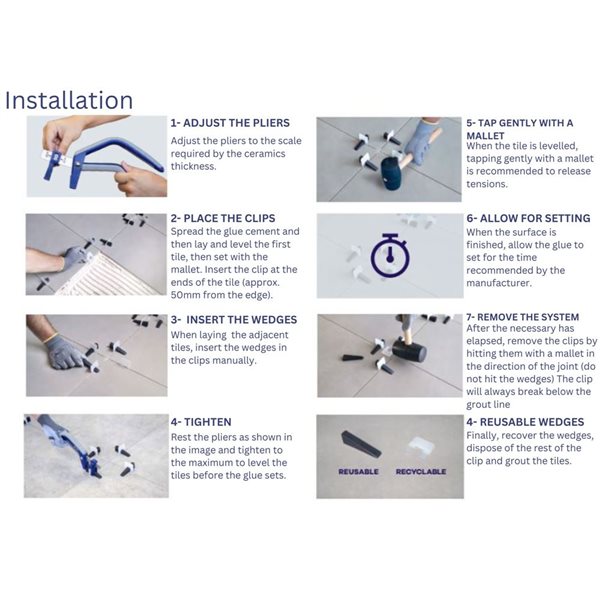 Peygran Ceramic Starter Kit 100 Clips and 100 Wedges with Pliers 2mm (1/16in) RONA