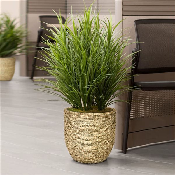 LH Imports 13-in W X 12.6-in H Beige Grass Concrete Planter