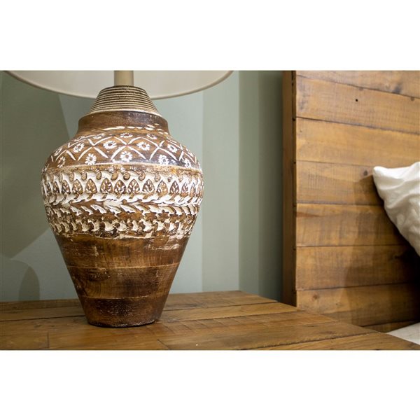 Lh Imports Skye Antique 21-in Brown, White Standard Rotary Socket Standard Table Lamp With Fabric Shade