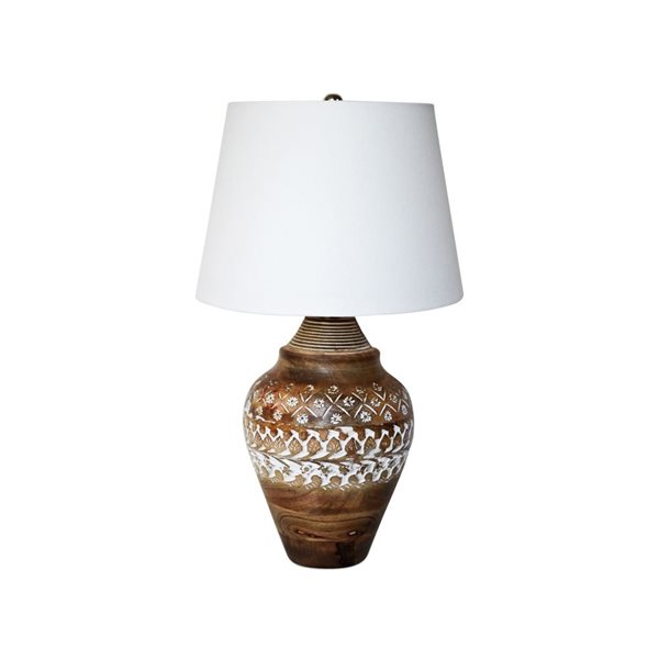 Lh Imports Skye Antique 21-in Brown, White Standard Rotary Socket Standard Table Lamp With Fabric Shade