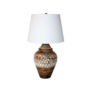 Lh Imports Skye Antique 21-in Brown, White Standard Rotary Socket Standard Table Lamp With Fabric Shade