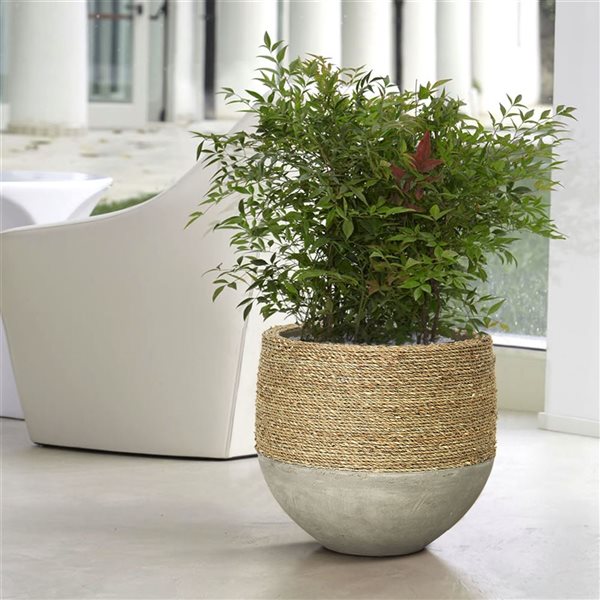 LH Imports 13-in W X 11-in H Beige, Light Grey Concrete Planter