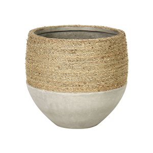 LH Imports 13-in W X 11-in H Beige, Light Grey Concrete Planter