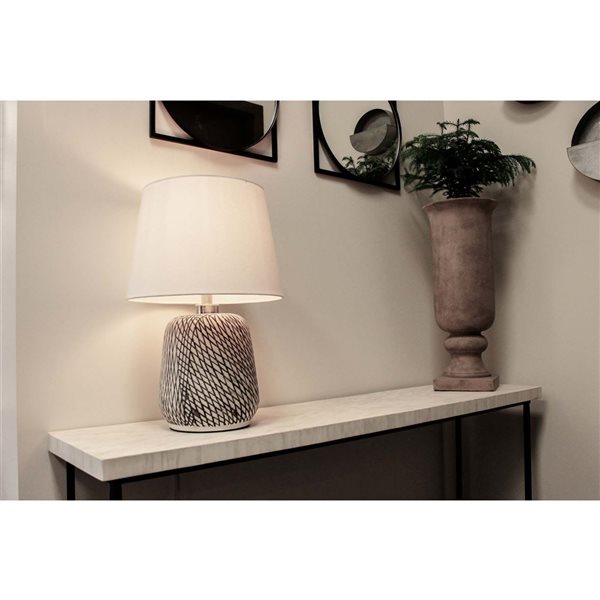 Lh Imports Skye Swirl 23-in Beige Standard Rotary Socket Standard Table Lamp With Fabric Shade