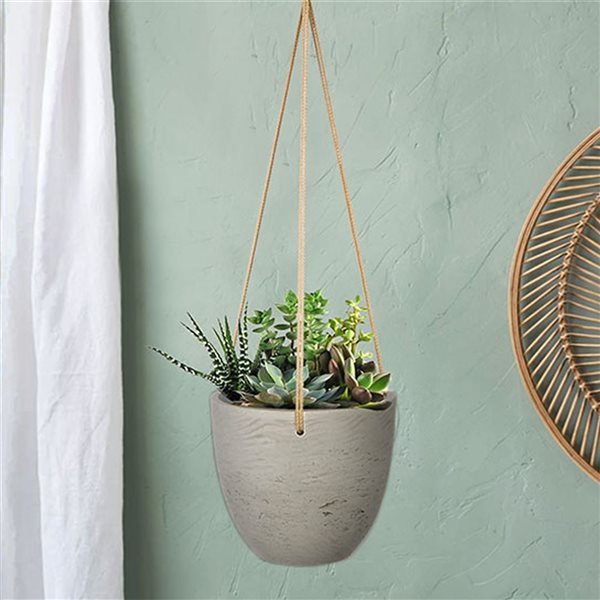 LH Imports 7.1-in W X 5.9-in H Cement Grey Concrete Hanging Planter