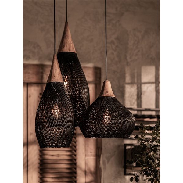LH Imports D-Bodhi Horn Natural, Black Modern/contemporary Teardrop Medium Pendant Light