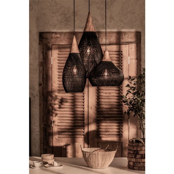 LH Imports D-Bodhi Horn Natural, Black Modern/contemporary Teardrop Medium Pendant Light