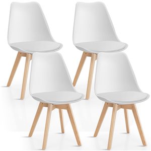 Costway Wood and PU Leather White Dining Chairs - Set of 4