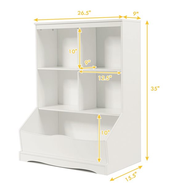 Costway White 3-Tier Children's Bookcase