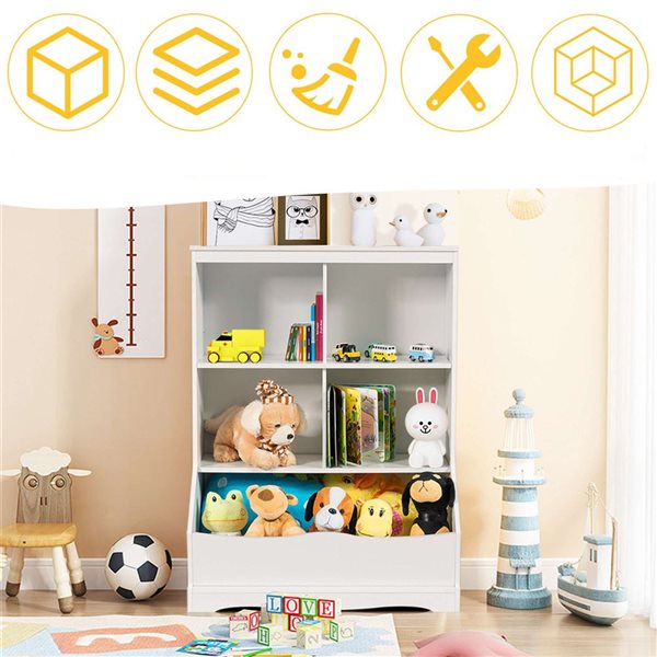Qaba Kids toy Organizer and Storage Book Shelf with shelf, storage cabinet,  hanger, storage box, and storage basket, Blue Space