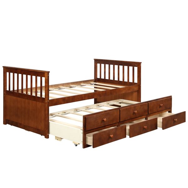 Costway Walnut Twin Captain Bed with Storage RONA