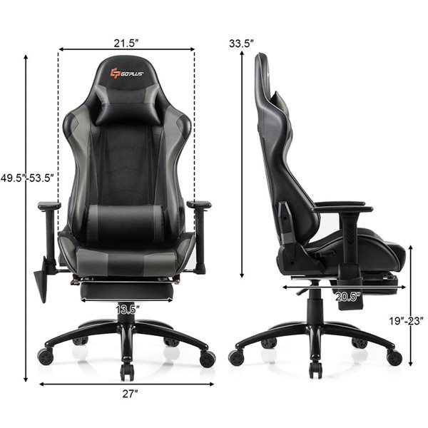 Costway Grey Ergonomic Adjustable Height Swivel Massage Gaming Chair ...