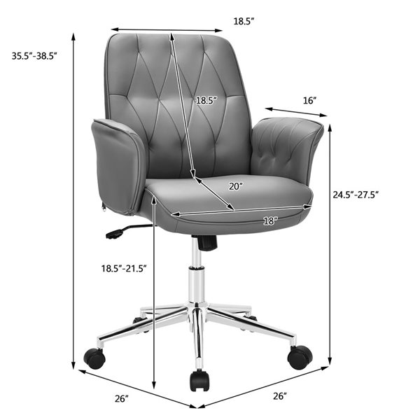 Costway Grey PU Leather Ergonomic Adjustable Height Swivel Office Chair